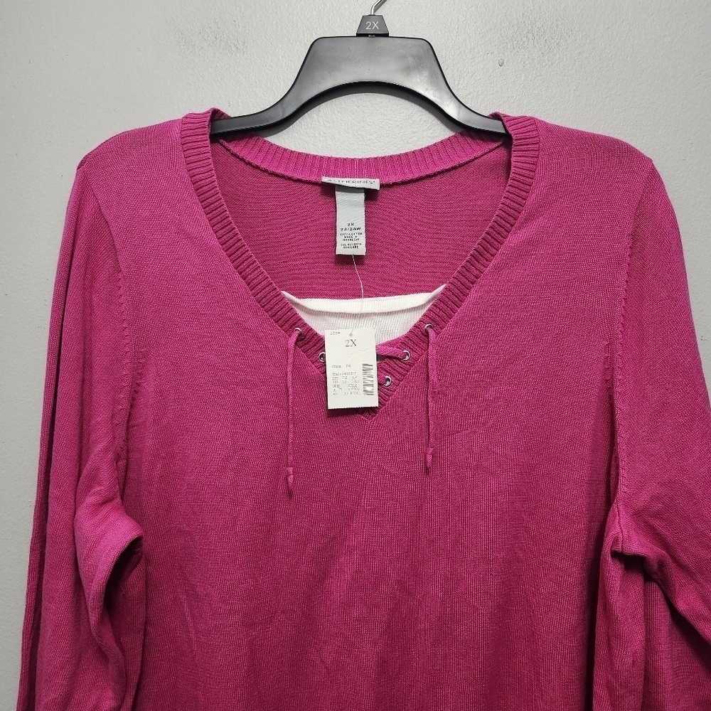 Catherine women's V neck sweater size 22/24W pink long sleeve new with t… - Picture 2 of 5